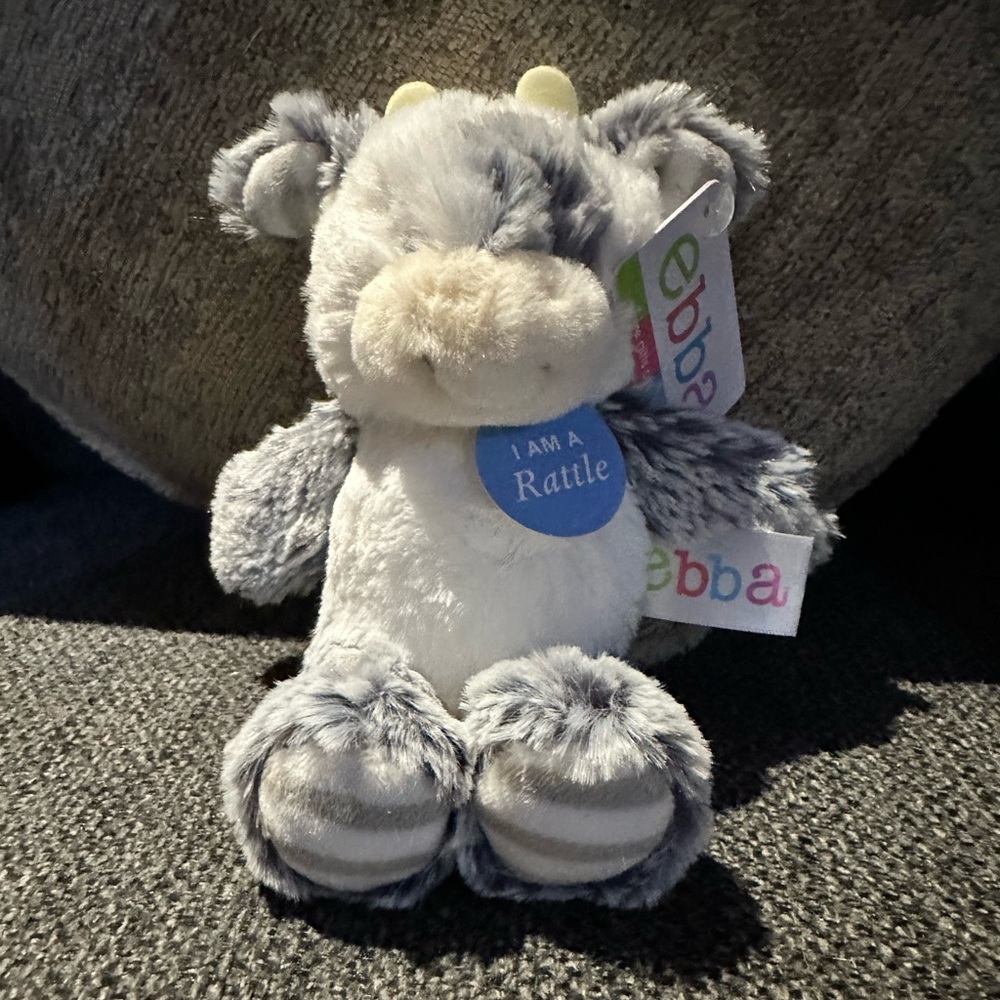 Gray and White Plush Cow Rattle Toy